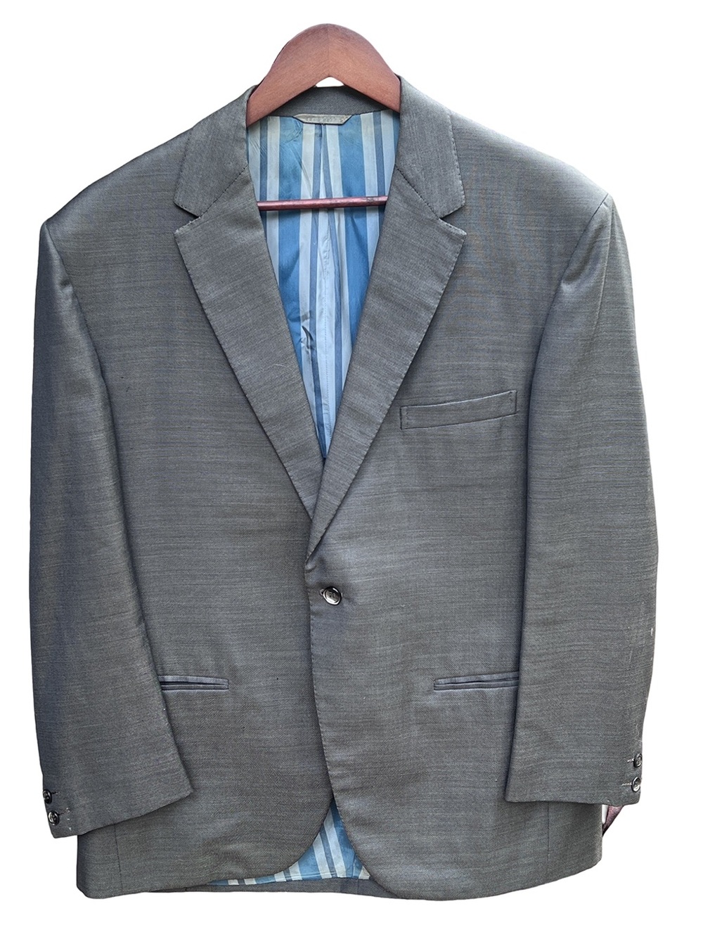 Vintage 1960s Blue Grey Sharkskin Sport Coat Rome Custom Tailor NY